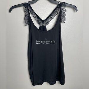 Bebe Black Lace Trim Tank Top